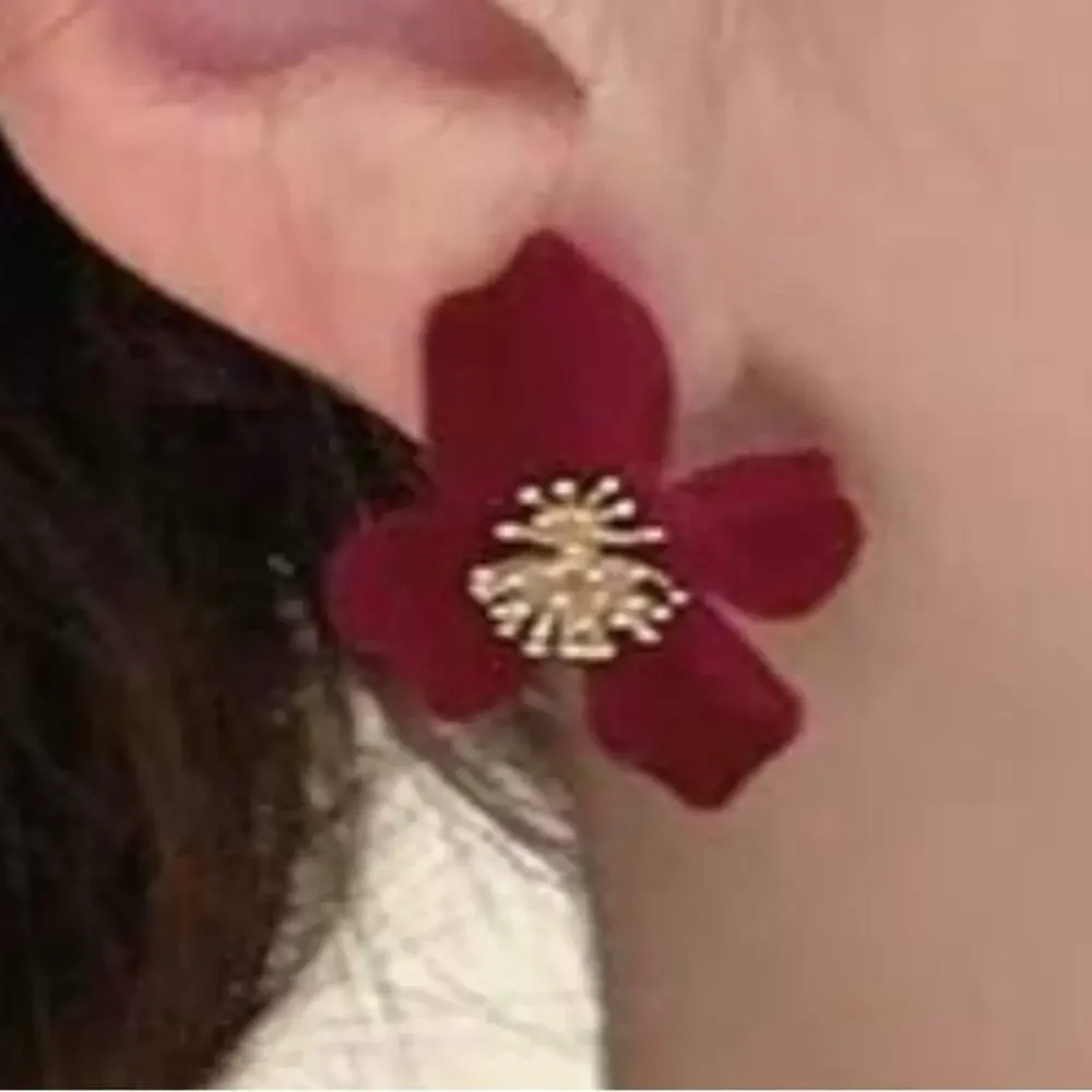 Burgundy Velvet Flower Stud Earrings